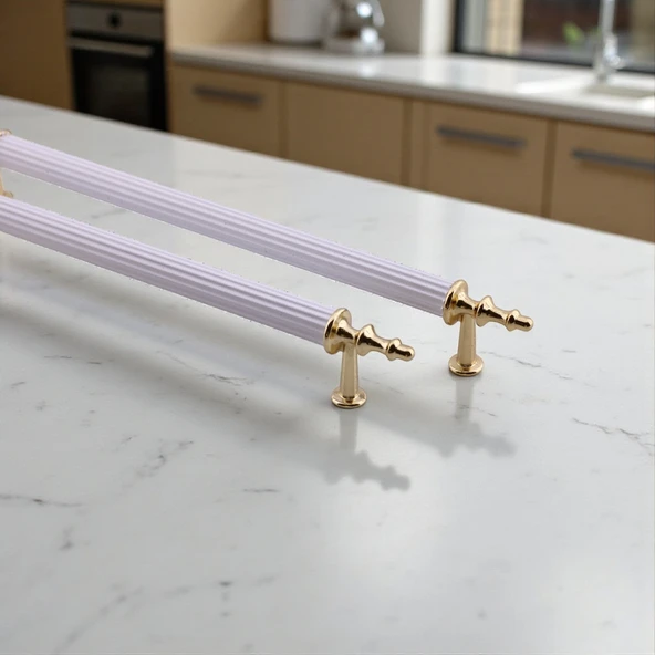 Mobilya Kulp Modern Dayanıklı Dolap Çekmece Kulbu Dekoratif Mobilya Aksesuarı Beyaz Gold 224mm Metal - Resim 3