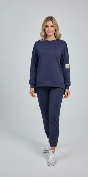 Kadın Bisiklet Yaka Uzun Kollu Etiket Detaylı Eşofman Takımı 4337-26 - Resim 12