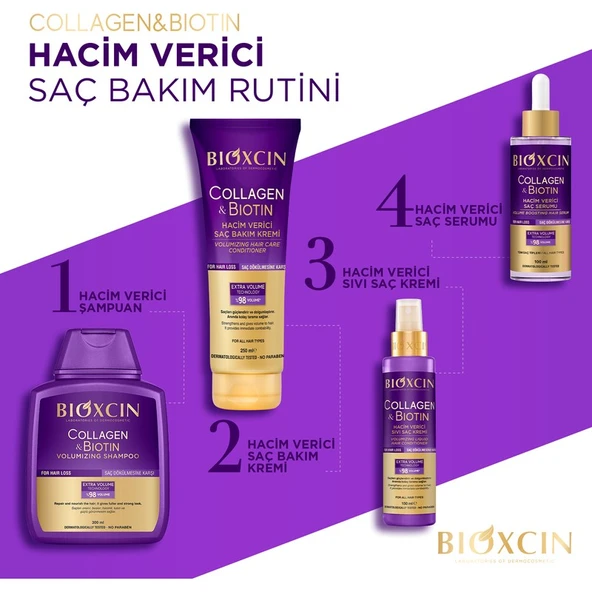 Bioxcin Collagen & Biotin Ekstra Hacim Sıvı Saç Kremi 100 ml - Kolajen Biotin Ince Seyrek Saçlar - Resim 3