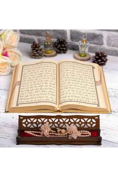 Hediyelik Kur'an-ı Kerim Kadife Gold Tespihli Ah.kutu Orta B. - Resim 3