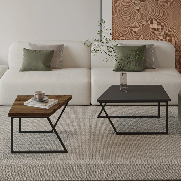 Verona İkili Orta Sehpa – Modern Tasarım Metal Ayaklı Sehpa Seti - 3