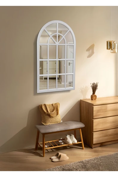 CG HOME Pencere Model, Ayna, Duvar Aynası, Salon Aynası, Dressuar Aynası, Ahşap Lake Boyalı, Beyaz - Resim 6