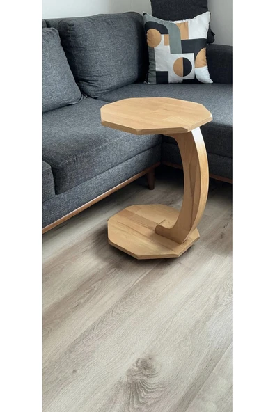 CG HOME Sehpa Doğal Ahşap Tekerlekli C Sehpa 38x38x55 - Resim 4