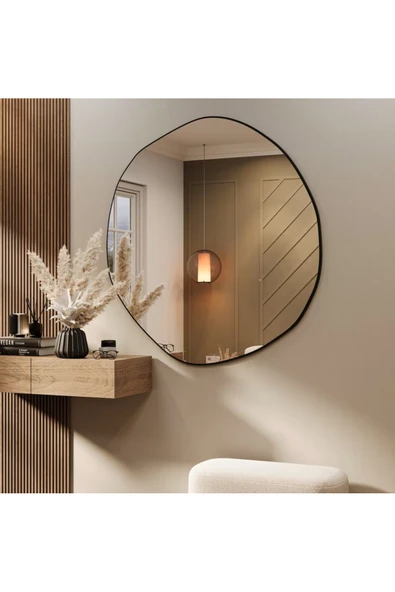 CG HOME Asimetrik Ayna, Duvar Aynası, Konsol Aynası, Pinterest Ayna, Holl Aynası, Çerçeveli Ayna, Siyah - Resim 2