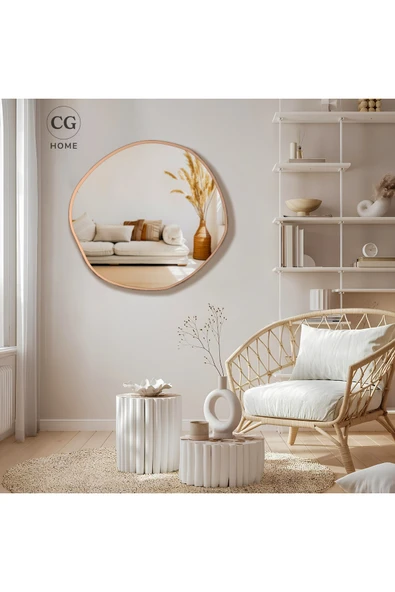CG HOME Asimetrik Ayna, Duvar Aynası, Konsol Aynası, Pinterest Ayna, Holl Aynası, Çerçeveli Ayna, Bronz - Resim 3