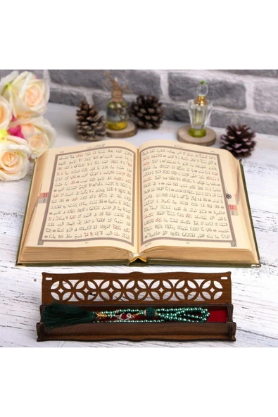 Hediyelik Kur'an-ı Kerim Kadife K.yeşil Tespihli Ah.kutu Orta B. - Resim 3