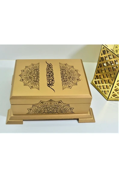 Isimli Kadife Kuranı Kerim Gold Sandık (BEYAZ) Hafız Boy (14*20 CM) Ayraç,tesbih Seti - Resim 4
