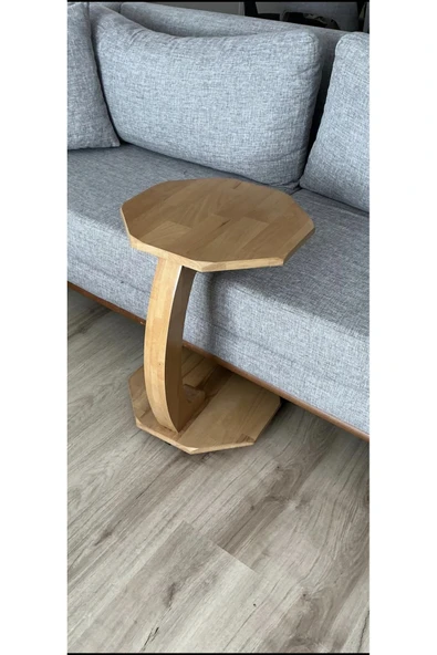 CG HOME Sehpa Doğal Ahşap Tekerlekli C Sehpa 38x38x55 - Resim 3