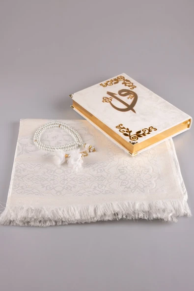 Hediyelik Kur'an-ı Kerim Kadife Set Orta B. Tes.sec. Beyaz - Resim 2