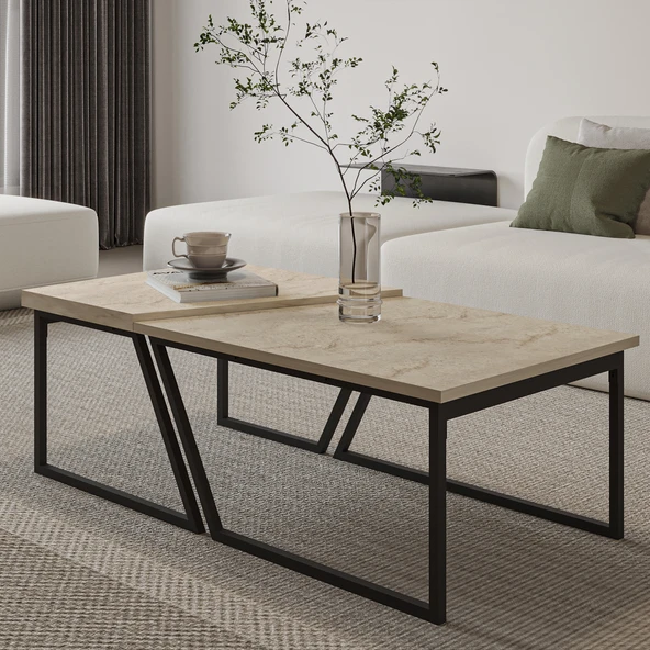 Verona İkili Orta Sehpa – Modern Tasarım Metal Ayaklı Sehpa Seti - 6