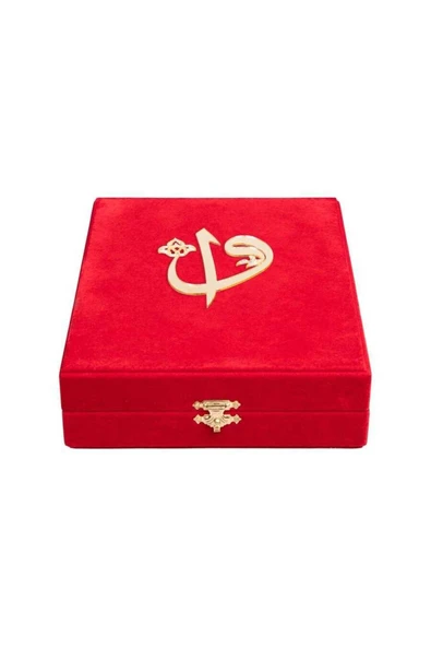 Kadife Kutulu Kur'an-ı Kerim (RAHLE BOY, ELİF-VAVLI, KIRMIZI) - Resim 3