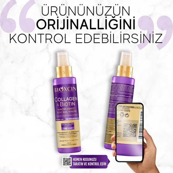 Bioxcin Collagen & Biotin Ekstra Hacim Sıvı Saç Kremi 100 ml - Kolajen Biotin Ince Seyrek Saçlar - Resim 2