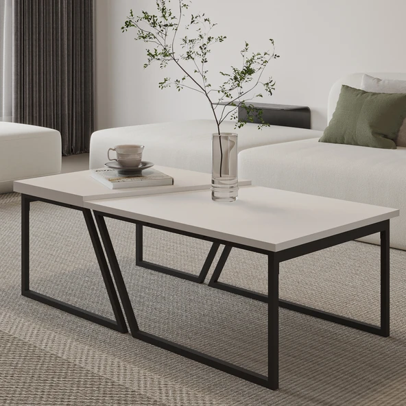 Verona İkili Orta Sehpa – Modern Tasarım Metal Ayaklı Sehpa Seti - 6