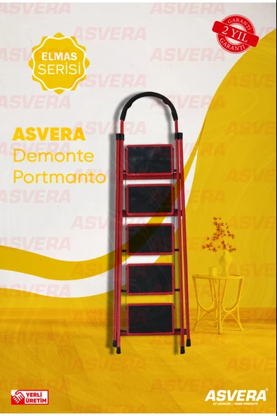 ASVERA Patika 5’li Ev Tipi Merdiven – Hafif, Kırmızı, Dayanıklı ve Estetik Tasarım - Resim 2