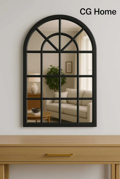 CG HOME Pencere Model, Ayna, Duvar Aynası, Salon Aynası, Dressuar Aynası, Ahşap Lake Boyalı, Siyah ürün görseli