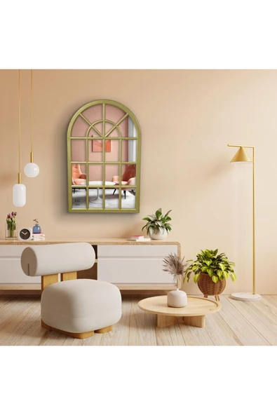 CG HOME Pencere Model, Ayna, Duvar Aynası, Salon Aynası, Dressuar Aynası, Ahşap Lake Boyalı Gold - Resim 3