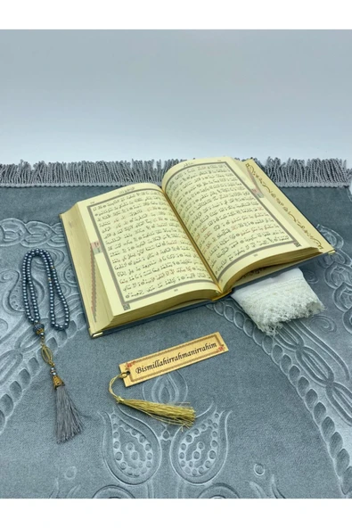 Hediye Kadife Kuranı Kerim Seti Namaz Örtüsü Tespih Ayraç - Resim 3