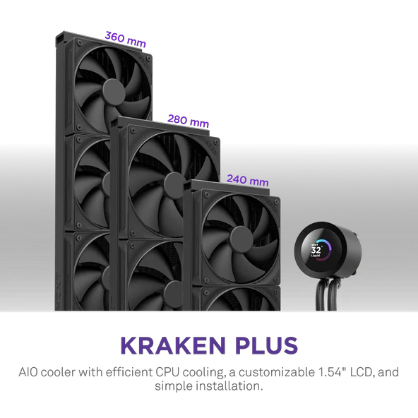 NZXT Kraken Plus 360 AIO LCD 360mm Siyah Sıvı İşlemci Soğutucusu RL-KN360-B2 - Resim 2