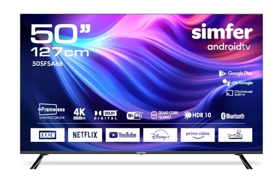 Simfer 50SFSA6B 50" 127 Ekran Uydu Alıcılı 4K Ultra HD Android LED TV