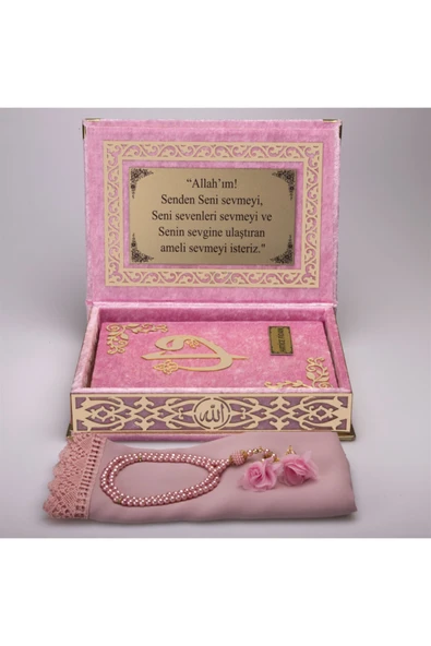Hediyelik Kur'an-ı Kerim Raşel Kutu B.pembe Orta B. Tes.tülbentli Gold Plek. - Resim 2