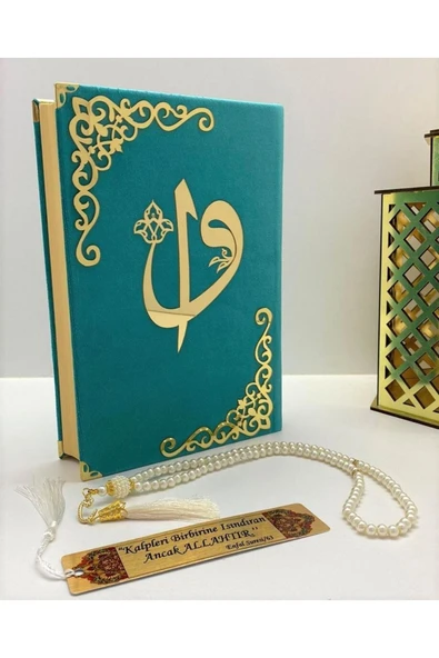 İsimli Kadife Kuranı Kerim Karşılıklı Mealli Ortaboy(16X24)(TURKUAZ) Inci Tesbih, Ayraç Seti ürün görseli