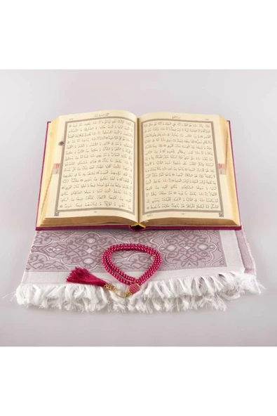 Seccade + Tesbih + Kuran Hediye Seti (orta Boy, Fuşya Pembe) - Resim 3