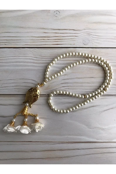 Lüks Güpürlü Şal Lüks Güllü Inci Tesbih Çeyizlik Bohça Ev Konsept - Resim 2