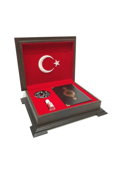 Hediyelik Ay Yıldızlı Ahşap Kutulu Kuranı Kerim ürün görseli