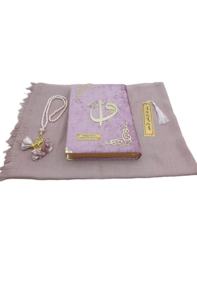 Hediye Kadife Kuranı Kerim Seti Namaz Örtüsü Tespih Ayraç Gülkurusu ürün görseli