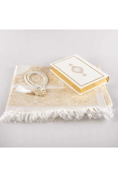 Seccade + Tesbih + Kuran Hediye Seti (hafız Boy, Beyaz-1) - Resim 2