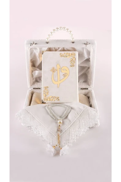 Dini Hediye KADİFE ÇANTALI ÇANTA BOY KURANI KERİM (BEYAZ) - Resim 2