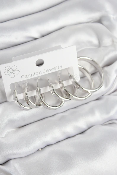 Pirinç Halka Model Gümüş Renk Kadın Set Küpe - TJ-BKP11048