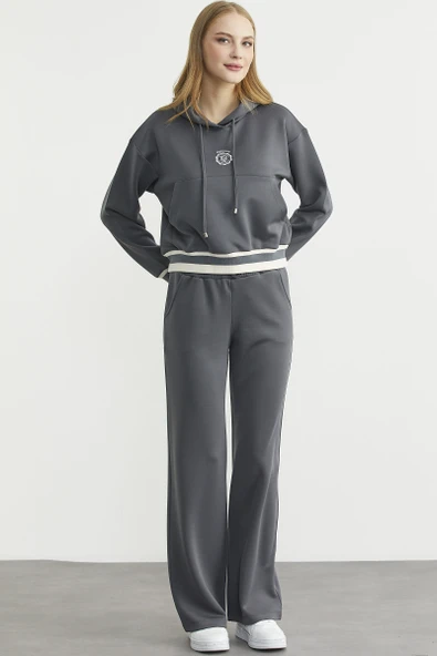 Kapüşonlu Rahat Kalıp Scuba Eşofman Takım - Antrasit - Resim 4