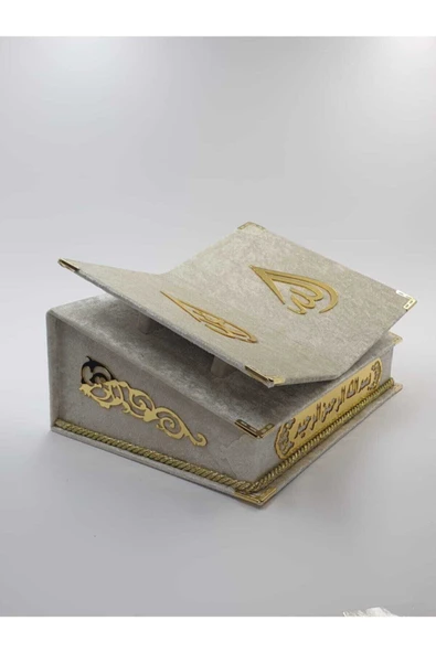 Rahleli Kutu Kadife Krem Hediye Kelime Mealli Kuranı Kerim Seti - Resim 2