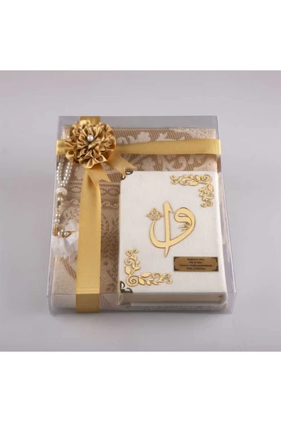 Seccade + Tesbih + Kuran Hediye Seti (çanta Boy, Kadife, Beyaz-1) ürün görseli