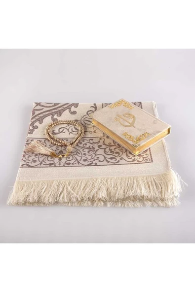 Seccade + Tesbih + Kuran Hediye Seti (çanta Boy, Kadife, Vizon) - Resim 2