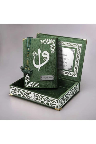 Tesbih + Kuran Hediye Seti (orta Boy, Yeşil, Gümüş Pleksi) ürün görseli