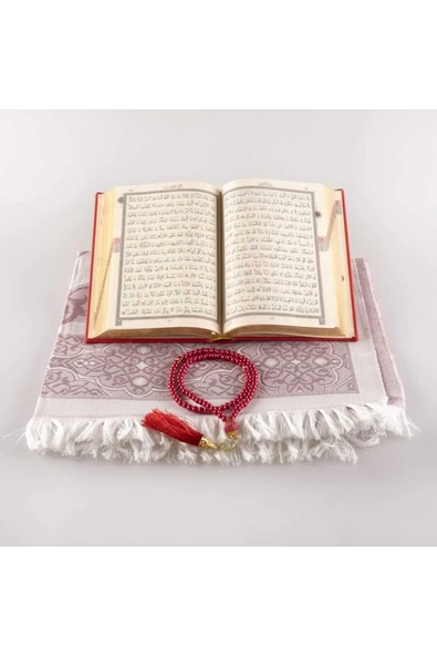 Seccade + Tesbih + Kuran Hediye Seti (hafız Boy, Kırmızı) - Resim 3