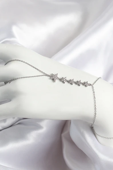 Pirinç Zirkon Taşlı Yıldız Model Gümüş Renk Kadın Şahmeran - TJ-SN688