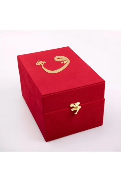 Bayrak + Fincan +  Şal + Seccade + Tesbih + Kuran Hediye Seti (Hafız Boy, Kırmızı, Vav Motifli) - Resim 3