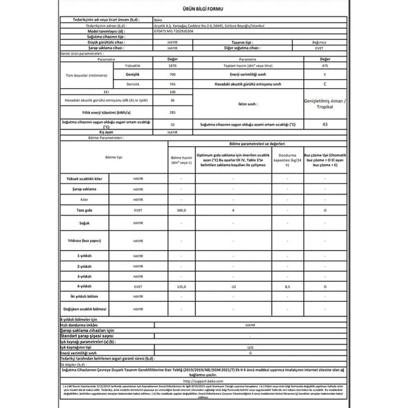 Beko 670475 MG No Frost Buzdolabı - Resim 5