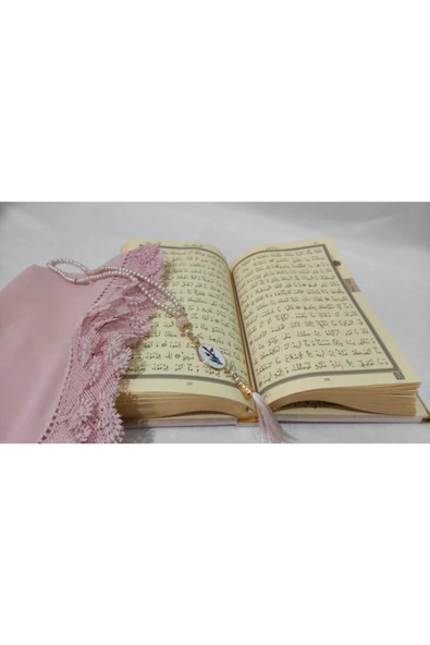 Hayrât Neşriyat Kadife Kuran-ı Kerim Orta Boy ((pudra, Elif-vavlı, Mühürlü)), Tesbih, Namaz Örtüsü - Resim 2