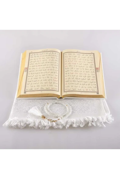 Şal + Seccade + Tesbih + Kuran Hediye Seti (orta Boy, Beyaz) - Resim 3