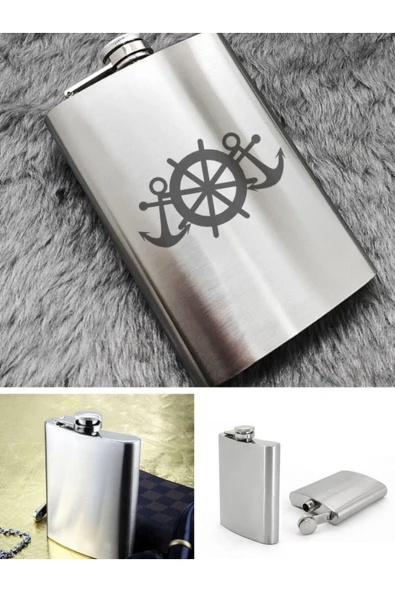 Paslanmaz Çelik Cep Matarası Denizci Çapa Temalı 9 Oz 266 Ml İçecek Cep Matarası - Resim 2
