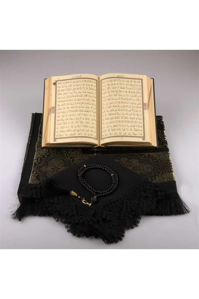 Şal Seccade Tesbih Kuran Hediye Seti (HAFIZ BOY, SİYAH) - Resim 3