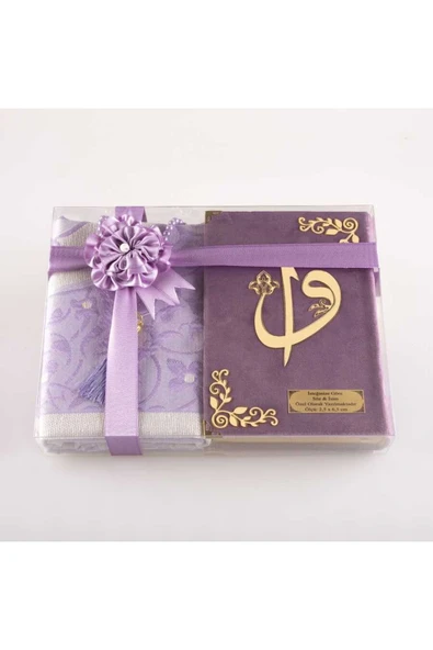 Seccade + Tesbih + Kuran Hediye Seti (hafız Boy, Kadife, Lila) ürün görseli