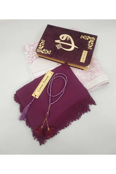 Mürdüm Hediye Kuranı Kerim Seti Örtü Tespih Seccade Ayraç - Resim 4