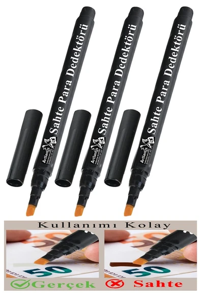 Sahte Para Kalemi 3 Adet Para Kontrol Kalemi Sahte Gerçek Para Tespit Ayırt Etme Türk Lirası Dolar Euro