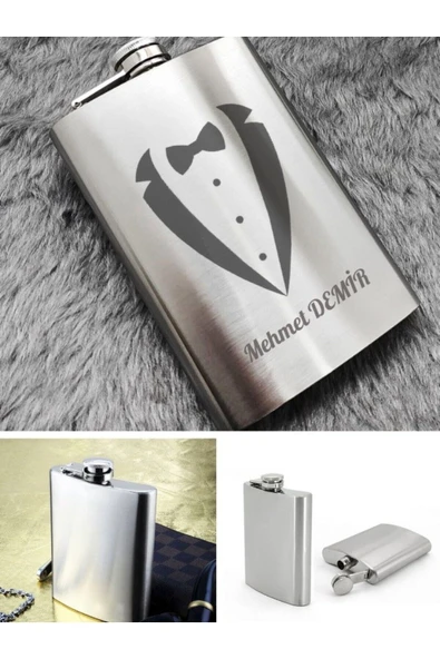Paslanmaz Çelik Cep Matarası Kişiye Özel Smokin Damat Temalı 9 Oz Çelik Cep Matarası 266 Ml Hediye ürün görseli 1
