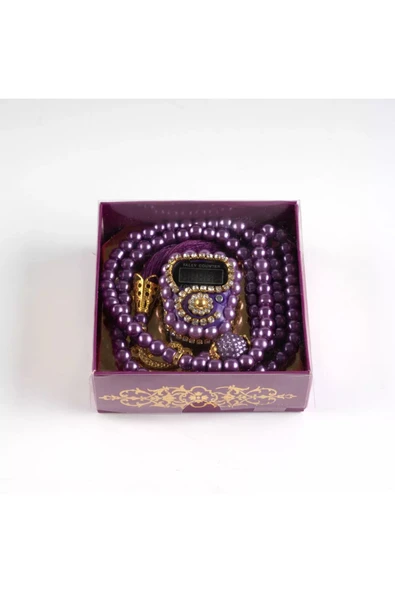 Taşlı Zikirmatik Tesbih Hediye Seti (Mor) ürün görseli
